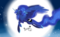 Size: 1440x900 | Tagged: safe, artist:kiruru2592, princess luna, g4, female, flying, moon, solo