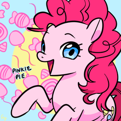 Size: 500x500 | Tagged: dead source, safe, artist:magneticskye, pinkie pie, earth pony, pony, g4, balloon, candy, cute, diapinkes, female, food, open mouth, solo