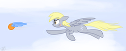 Size: 2200x900 | Tagged: safe, artist:wan1357, derpy hooves, pegasus, pony, g4, chase, female, mare, orange, solo, tongue out