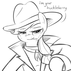 Size: 1000x1000 | Tagged: safe, artist:khorme, applejack, g4, bedroom eyes, cigarette, clothes, costume, doc holliday, female, looking at you, monochrome, parody, solo, tombstone (movie)