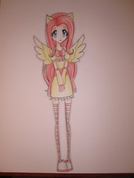 Size: 3000x4000 | Tagged: safe, artist:mimizu-chan, fluttershy, human, g4, clothes, eared humanization, female, humanized, socks, solo, striped socks, winged humanization