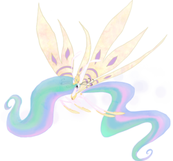 Size: 1000x926 | Tagged: safe, artist:kaizerin, princess celestia, g4, breeziefied, female, large wings, long legs, long mane, long tail, slender, solo, species swap, tail, thin, thin legs, wings