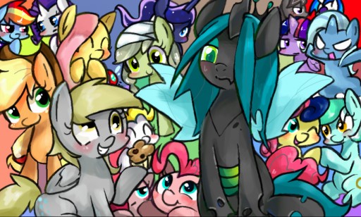 #771300 - safe, artist:miki 14, applejack, bon bon, derpy hooves, dj ...