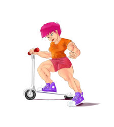 Size: 2007x2244 | Tagged: safe, artist:neroscottkennedy, scootaloo, human, g4, converse, female, high res, humanized, muscles, my muscle pony, scooter, solo, strongaloo