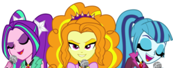 Size: 15848x6250 | Tagged: safe, artist:alicornoverlord, adagio dazzle, aria blaze, sonata dusk, equestria girls, g4, my little pony equestria girls: rainbow rocks, absurd resolution, microphone, simple background, singing, the dazzlings, transparent background, trio, under our spell, vector, wallpaper