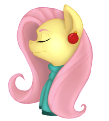 Size: 1280x1415 | Tagged: safe, artist:dunnowhattowrite, fluttershy, pegasus, pony, g4, bust, christmas, clothes, eyes closed, female, scarf, solo