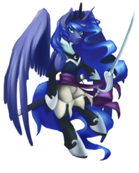 Size: 2025x2520 | Tagged: safe, artist:anightlypony, princess luna, g4, clothes, female, high res, solo, sword