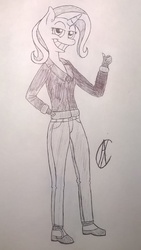 Size: 1023x1819 | Tagged: safe, artist:axcrazyxhobo, trixie, anthro, g4, clothes, female, grin, jacket, smiling, solo, thumbs up, traditional art