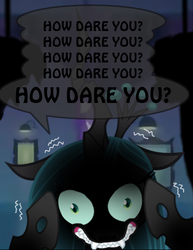 Size: 429x556 | Tagged: safe, artist:ponymaan, queen chrysalis, changeling, changeling queen, comic:by skywalker's hand, g4, angry, cropped, dialogue, female, solo, speech bubble