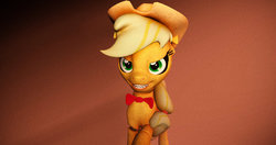 Size: 1231x649 | Tagged: safe, applejack, pony, robot, robot pony, five nights at aj's, g4, 3d, animatronic, applefreddy, bloodshot eyes, female, five nights at freddy's, looking at you, sharp teeth, solo, this will end in tears, this will end in tears and/or death
