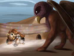 Size: 4000x3000 | Tagged: safe, artist:crazypon3, oc, oc only, griffon, pony, arena, armor, fight, gladiator, high res