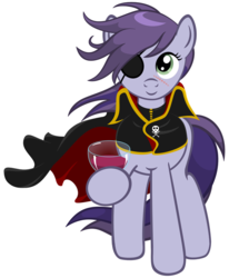 Size: 550x667 | Tagged: safe, artist:choedan-kal, oc, oc only, oc:cork dork, earth pony, pony, captain harlock, cloak, clothes, cosplay, crossover, female, glass, mare, simple background, solo, space pirate captain harlock, white background, wine, wine glass