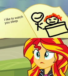 Size: 533x600 | Tagged: safe, sunset shimmer, equestria girls, g4, my little pony equestria girls: rainbow rocks, bad drawing, exploitable meme, female, journey book, meme, solo, stalking