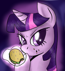 Size: 2200x2400 | Tagged: safe, artist:manfartwish, twilight sparkle, alicorn, pony, g4, female, hay burger, high res, mare, solo, that pony sure does love burgers, twilight burgkle, twilight sparkle (alicorn)