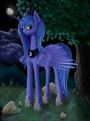 Size: 2475x3311 | Tagged: dead source, safe, artist:f13proxima, princess luna, g4, female, high res, looking at you, moon, solo