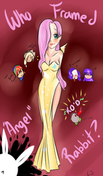 Size: 693x1190 | Tagged: safe, artist:libragrey, angel bunny, applejack, fluttershy, rainbow dash, rarity, spike, twilight sparkle, human, g4, breasts, cleavage, clothes, dress, female, humanized, side slit, who framed roger rabbit, winged humanization