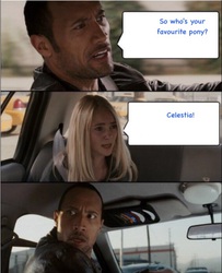 Size: 643x792 | Tagged: safe, princess celestia, human, g4, barely pony related, dwayne johnson, exploitable meme, irl, irl human, meme, photo, the rock