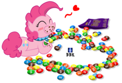 Size: 2127x1454 | Tagged: safe, artist:bb-k, pinkie pie, earth pony, pony, g4, chocolate, eating, eyes closed, female, food, m&m's, mare, simple background, solo, transparent background