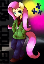 Size: 880x1280 | Tagged: safe, artist:dobado, fluttershy, anthro, g4, bipedal, clothes, female, pixiv, solo