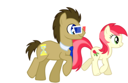 Size: 5067x3287 | Tagged: safe, artist:aryadei, doctor whooves, roseluck, time turner, earth pony, pony, g4, 3d glasses, duo, female, male, necktie, show accurate, simple background, transparent background, walking