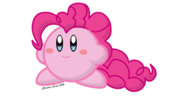 Size: 1600x900 | Tagged: safe, artist:christiancerda, pinkie pie, puffball, g4, crossover, female, kirby, kirby (series), kirby pie, kirbyfied, simple background, smiling, solo, species swap, transparent background, vector