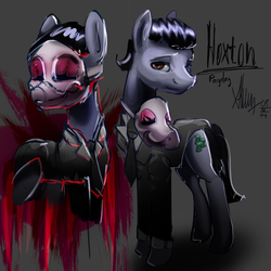 Size: 4000x4000 | Tagged: safe, artist:alumx, pony, clothes, clown mask, gray background, hoxton, mask, payday, ponified, ponytail, simple background, solo, suit