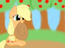 Size: 1024x768 | Tagged: safe, artist:sugarrush015, applejack, g4, female, hat, nom, solo