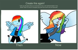 Size: 2048x1322 | Tagged: safe, artist:sugarrush015, rainbow dash, anthro, g4, ambiguous facial structure, draw this again, female, solo