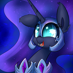 Size: 1200x1200 | Tagged: safe, artist:madacon, nightmare moon, princess luna, pony, g4, cute, fangs, female, filly, nicemare moon, nightmare woon, open mouth, solo