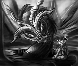 Size: 3500x3000 | Tagged: safe, artist:calebp1716, discord, rainbow dash, g4, grayscale, high res, monochrome