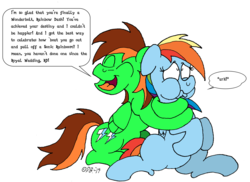 Size: 3507x2552 | Tagged: safe, artist:dragonboi471, rainbow dash, oc, oc:neon streak, g4, testing testing 1-2-3, choking, high res, hug