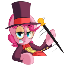Size: 1900x1900 | Tagged: safe, artist:january3rd, pinkie pie, g4, crossover, female, glasses, hat, simple background, solo, superjail, the warden, transparent background, warden