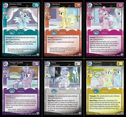 Size: 1034x961 | Tagged: safe, enterplay, applejack, fluttershy, pinkie pie, rainbow dash, rarity, twilight sparkle, g4, my little pony collectible card game, the crystal games, card, ccg, crystal rarity, crystal twilight, crystallized, flavor text, mane six