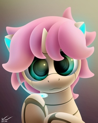 Size: 2000x2500 | Tagged: safe, artist:symbianl, oc, oc only, oc:cherry blossom, original species, pony, robot, robot pony, :3, headset, high res, looking at you, solo