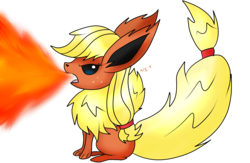 Size: 2300x1500 | Tagged: safe, artist:novaspark, applejack, flareon, g4, female, fire, fire breath, pokefied, pokémon, solo