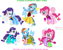 Size: 5351x4250 | Tagged: safe, artist:meganlovesangrybirds, pinkie pie, rainbow dash, rarity, g4, absurd resolution, anna, braid, clothes, dress, frozen (movie), simple background, transparent background, vector