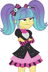 Size: 1342x1995 | Tagged: safe, artist:xebck, pixel pizazz, equestria girls, g4, my little pony equestria girls: rainbow rocks, :/, bored, female, gradient hair, simple background, solo, transparent background, unamused, vector