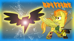 Size: 3200x1800 | Tagged: safe, artist:dangercloseart, artist:quinlinn, fleetfoot, soarin', spitfire, g4, ammobox, camouflage, cut, gun, logo, wallpaper, wonderbolts