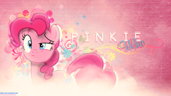 Size: 1920x1080 | Tagged: safe, artist:illumnious, artist:kinetic-arts, pinkie pie, butterfly, g4, confused, flower, remake, vector, wallpaper