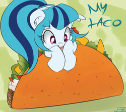 Size: 2000x1789 | Tagged: safe, artist:freefraq, sonata dusk, pony, equestria girls, g4, cute, daaaaaaaaaaaw, equestria girls ponified, female, filly, literal sonataco, ponies in food, ponified, solo, sonatabetes, sonataco, taco, that girl sure loves tacos, that pony sure does love tacos, that siren sure does love tacos, tiny ponies