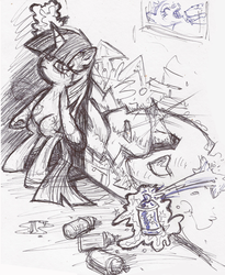 Size: 409x500 | Tagged: safe, artist:yewdee, twilight sparkle, g4, female, graffiti, magic, monochrome, princess celestia's school for gifted unicorns, solo, spray paint, telekinesis, traditional art, wall, younger