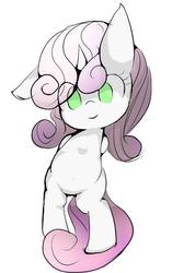Size: 599x951 | Tagged: safe, artist:skippy_the_moon, sweetie belle, pony, g4, bipedal, cute, diasweetes, female, floppy ears, looking at you, pixiv, smiling, solo