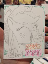 Size: 768x1024 | Tagged: safe, artist:andy price, applejack, g4, best pony, eyes closed, female, happy, monochrome, open mouth, sketch, solo, traditional art