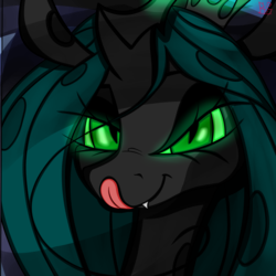 Size: 4096x4096 | Tagged: safe, artist:briarspark, queen chrysalis, changeling, changeling queen, g4, absurd resolution, crown, female, jewelry, kitchen eyes, licking lips, looking at you, portrait, regalia, solo, tongue out