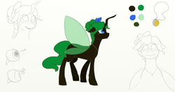 Size: 1366x720 | Tagged: safe, artist:starstruck, oc, oc only, oc:apis, changeling, changeling queen, changeling queen oc, concept art, female, green changeling, holeless