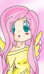 Size: 768x1280 | Tagged: safe, artist:animejasmine, fluttershy, human, g4, clothes, female, humanized, off shoulder, solo, winged humanization