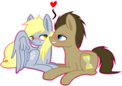 Size: 1673x1176 | Tagged: safe, artist:jaminener64, derpy hooves, doctor whooves, time turner, pegasus, pony, g4, .psd available, blushing, female, heart, male, mare, prone, ship:doctorderpy, shipping, simple background, straight, transparent background