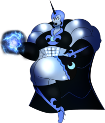 Size: 1169x1375 | Tagged: safe, artist:mrpr1993, nightmare moon, human, g4, abs, clothes, female, fetish, glowing hands, humanized, magic, midriff, muscle fetish, muscles, my muscle pony, nightmare muscle moon, overdeveloped muscles, simple background, solo, transparent background