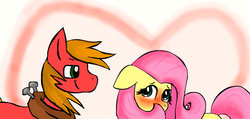 Size: 1006x477 | Tagged: safe, artist:amandathebanana, big macintosh, fluttershy, earth pony, pony, g4, blushing, male, ship:fluttermac, shipping, shy, stallion, straight