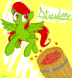 Size: 1174x1261 | Tagged: safe, artist:wuzzlefluff, oc, oc only, oc:strawberry, pegasus, pony, barrel, strawberry
